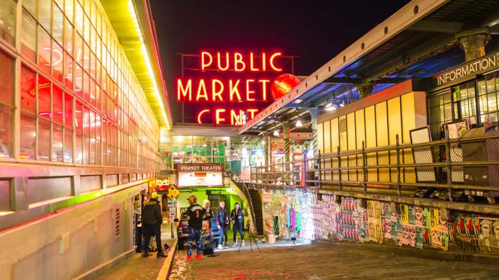 Washington - Seattle - Pike Place Market at Night