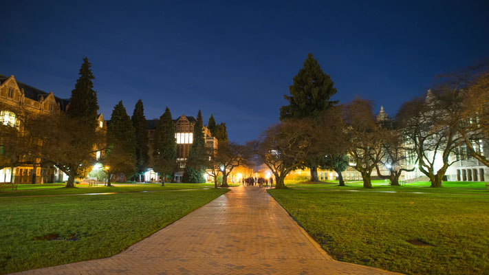 Washington - Seattle - University of Washington - Quad - Quadrangle at Night