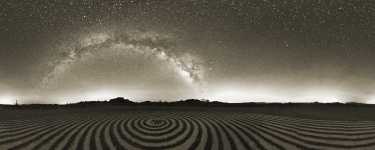 Arizona - Milky Way Spiral Meets Labyrinth Spiral  - A Dark Sky at Kofa NWR - 360 B+W